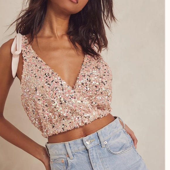 Free People | Tops | Nwt Free People Big Night Sequin Crop Top | Poshmark